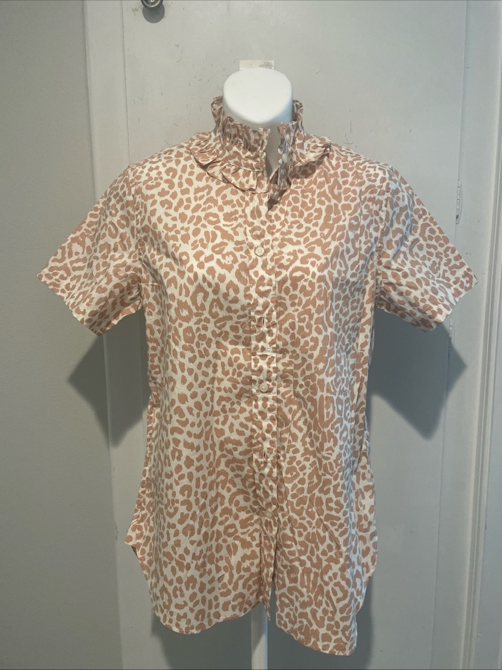 NWOT J. Crew Classic Ruffled  Leopard Print Button-Up Blouse Size S